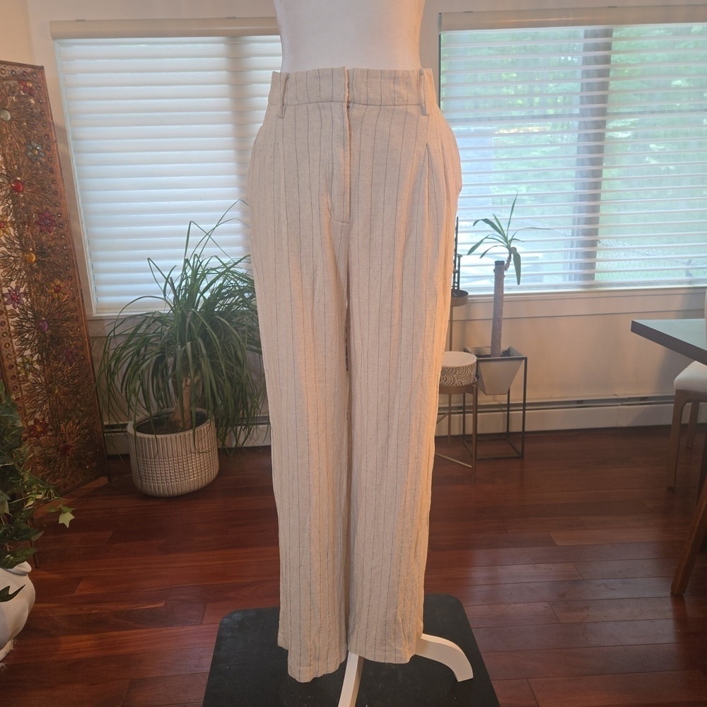 Avec Les Filles Womens Linen Pin Striped Blazer & Trouser Suit Set Beige Small - Picture 7 of 12